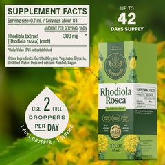 HERBAMAMA Rhodiola bottle closeup highlights the simple three-ingredient formula.