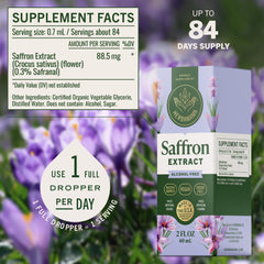Herbamama saffron tincture drops in a glass of water for quick absorption.