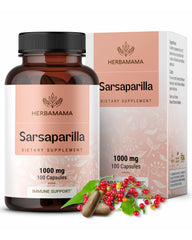 HERBAMAMA Sarsaparilla root capsules bottle for daily liver support.