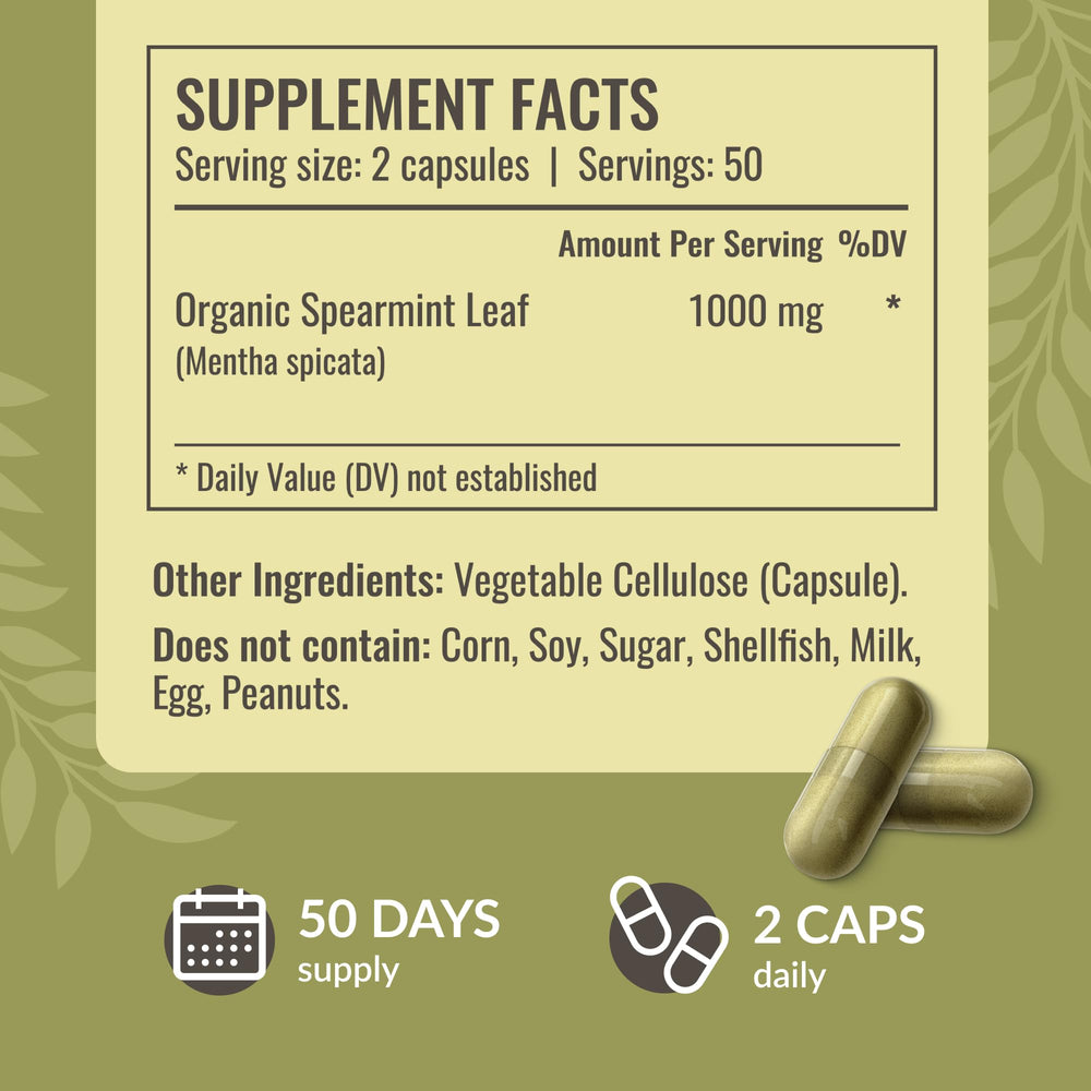 HERBAMAMA Spearmint Leaf Capsules being poured into water for easy daily use.