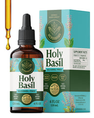 HERBAMAMA Tulsi tincture bottle with dropper for daily relaxation.