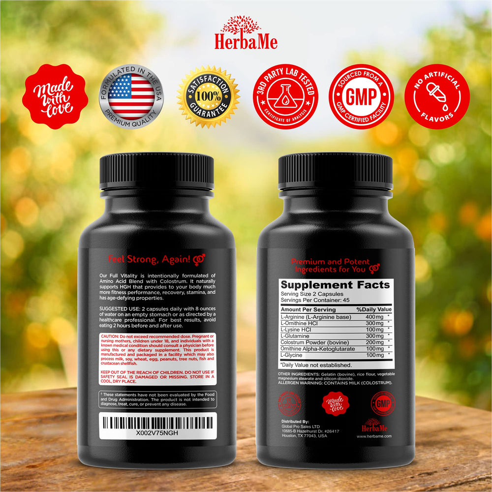 Close up of HerbaMe HGH capsules for energy support