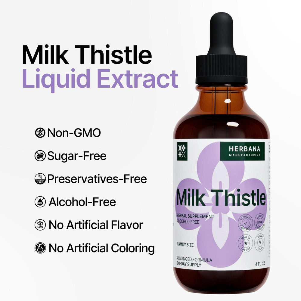 HERBANA Milk Thistle label detail showcases natural ingredients