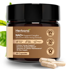 Herbana NAD+ Support Complex ingredients visual with Resveratrol and Quercetin.