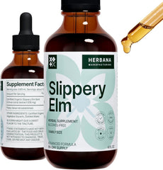 HERBANA Slippery Elm Bark liquid extract bottle front with gut support emphasis.