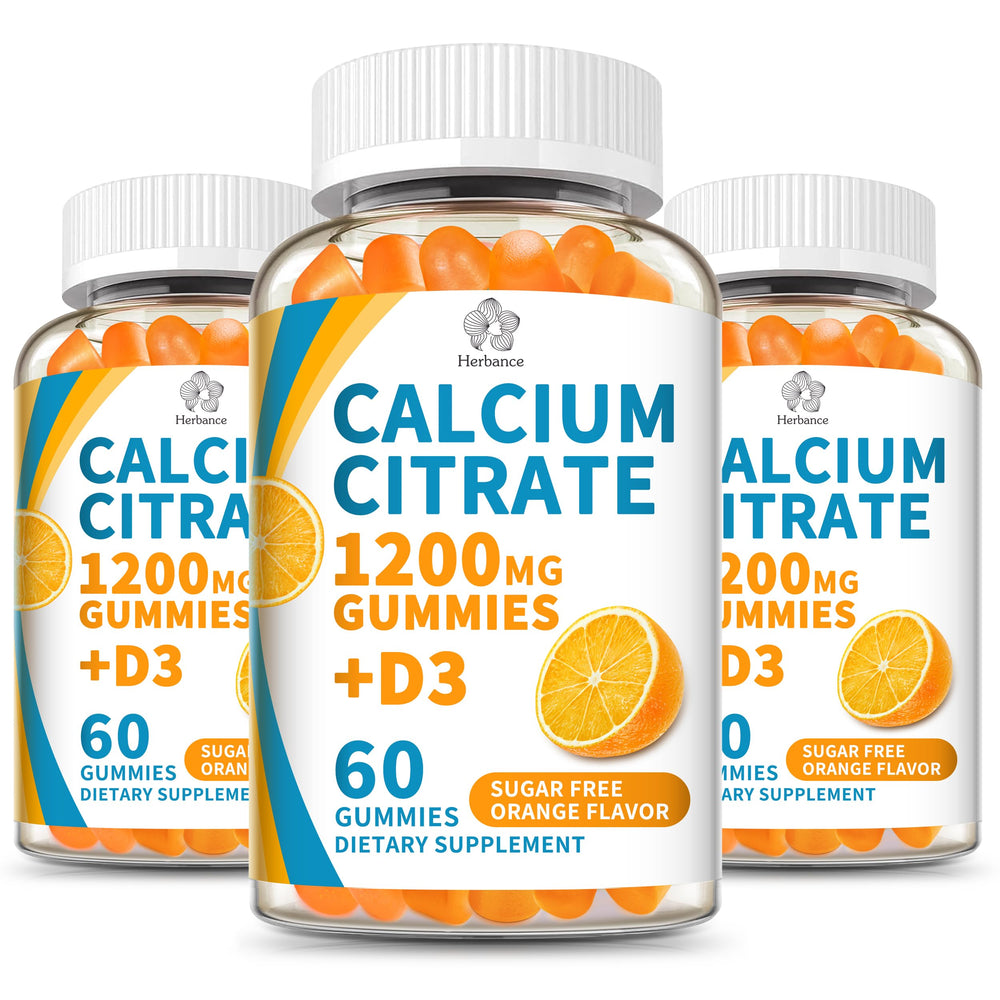 Herbance calcium citrate 1200mg bottle shows high-absorption formula for bone and muscle support