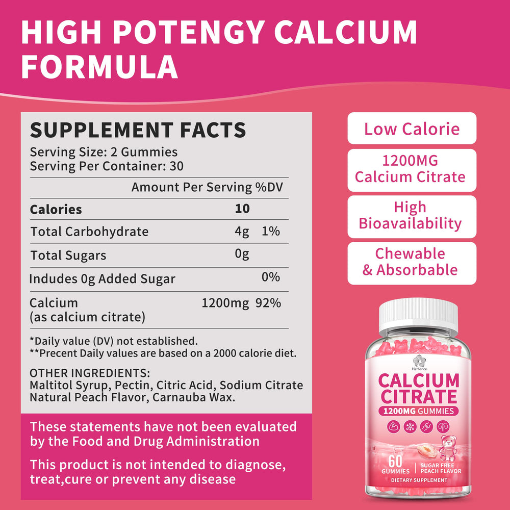 Herbance Calcium Citrate Gummies gluten-free badge shows a safe option for sensitive diets.