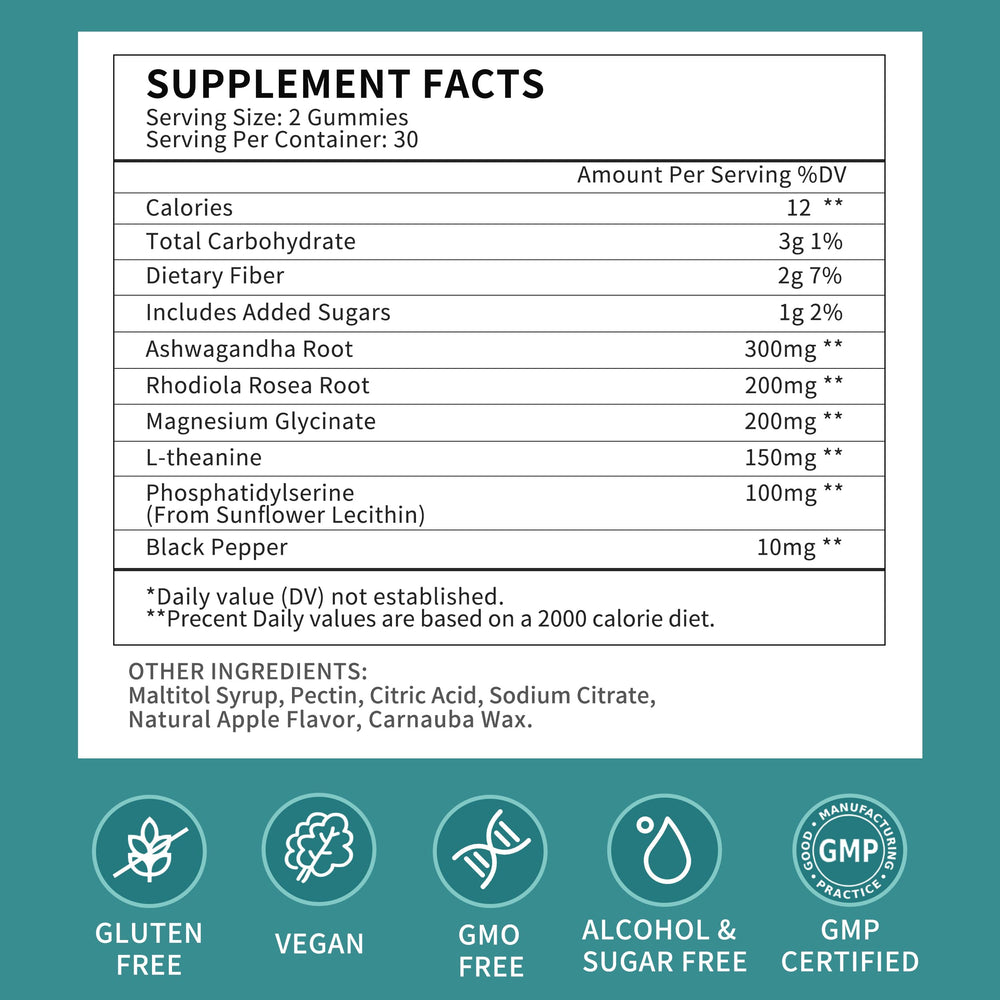 Herbance Cortisol Gummies vegan gluten-free label for mindful wellness.