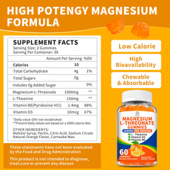 Herbance Magnesium L-Threonate Gummies close-up reveals vibrant orange color and easy-to-chew texture.