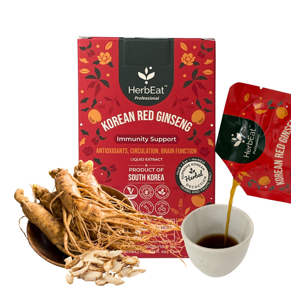 HERBEAT Korean Red Ginseng Prime bottle pour for a quick daily energy dose.