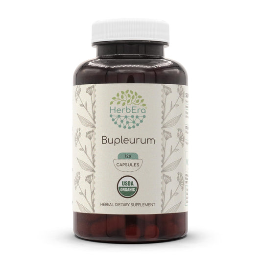 HerbEra Bupleurum USDA Organic capsules, convenient daily supplement for natural support.