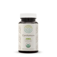 HerbEra Cardamom capsules bottle for daily supplement routine.