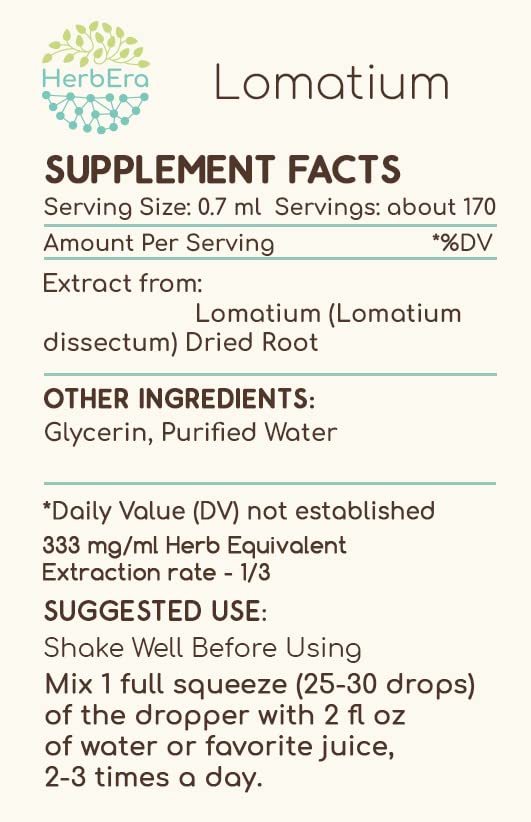 HerbEra Lomatium B120 packaging with safety seal signals quality control.