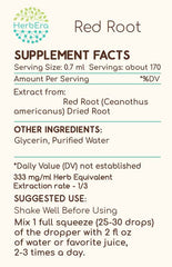 HerbEra Red Root B120 tincture label details for product transparency.
