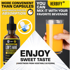 HERBIFY Lions Mane bottle may support energy and gut wellness daily.