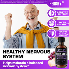 HERBIFY Lions Mane label front highlights grape flavor and easy use.