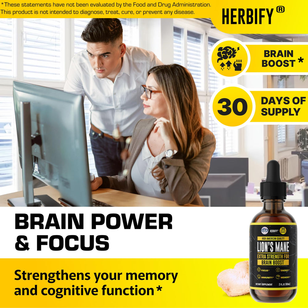HERBIFY Lions Mane liquid dropper for easy daily dosing.
