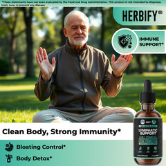 HERBIFY Lymphatic Drainage Drops in glass cup setup.