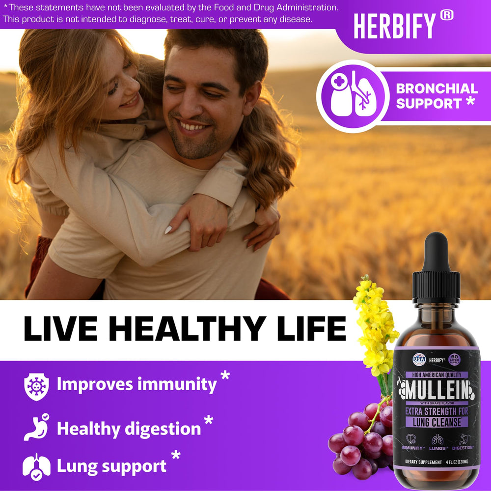 HERBIFY Mullein Drops dropper pouring into water for easy use.
