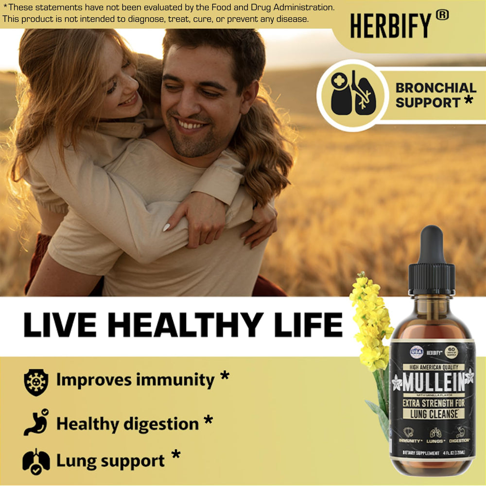 HERBIFY Mullein Drops vanilla label highlights flavor and quality.