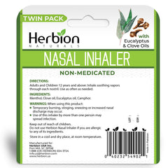 Herbion Naturals Nasal Inhaler compact for travel and on-the-go relief.