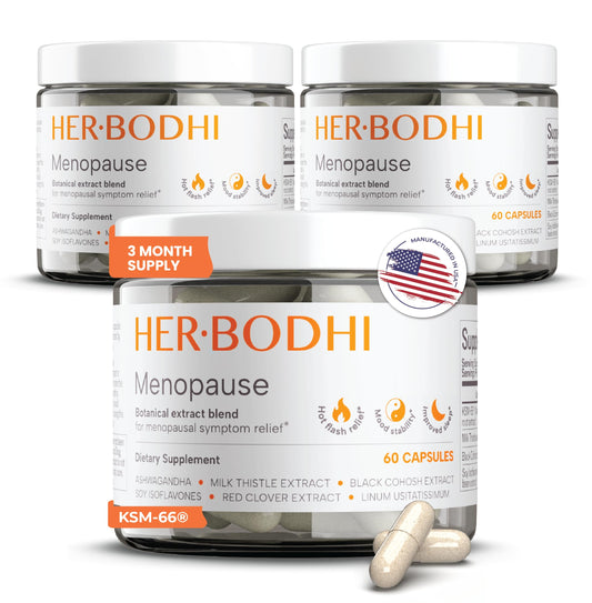Her Bodhi Meno three-bottle bundle front view for menopause support.