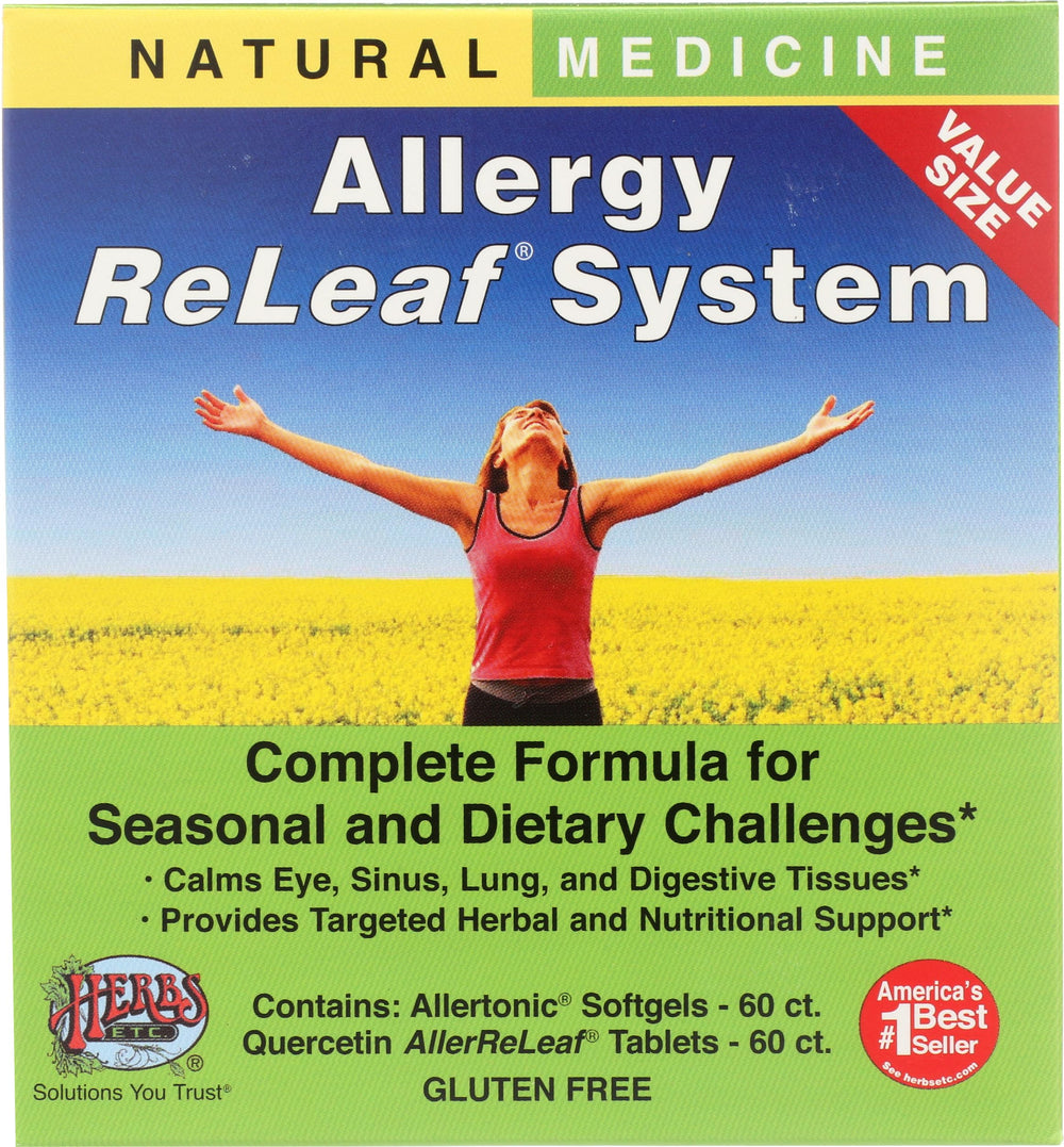 Herbs Etc. Allergy ReLeaf softgels bottle for daily seasonal support.