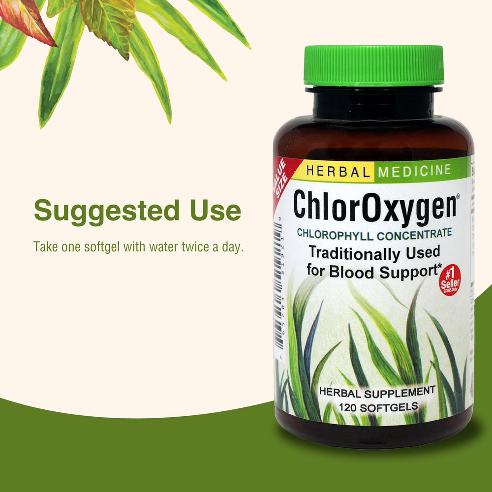 Herbs Etc. ChlorOxygen ingredients close-up emphasizing natural sources