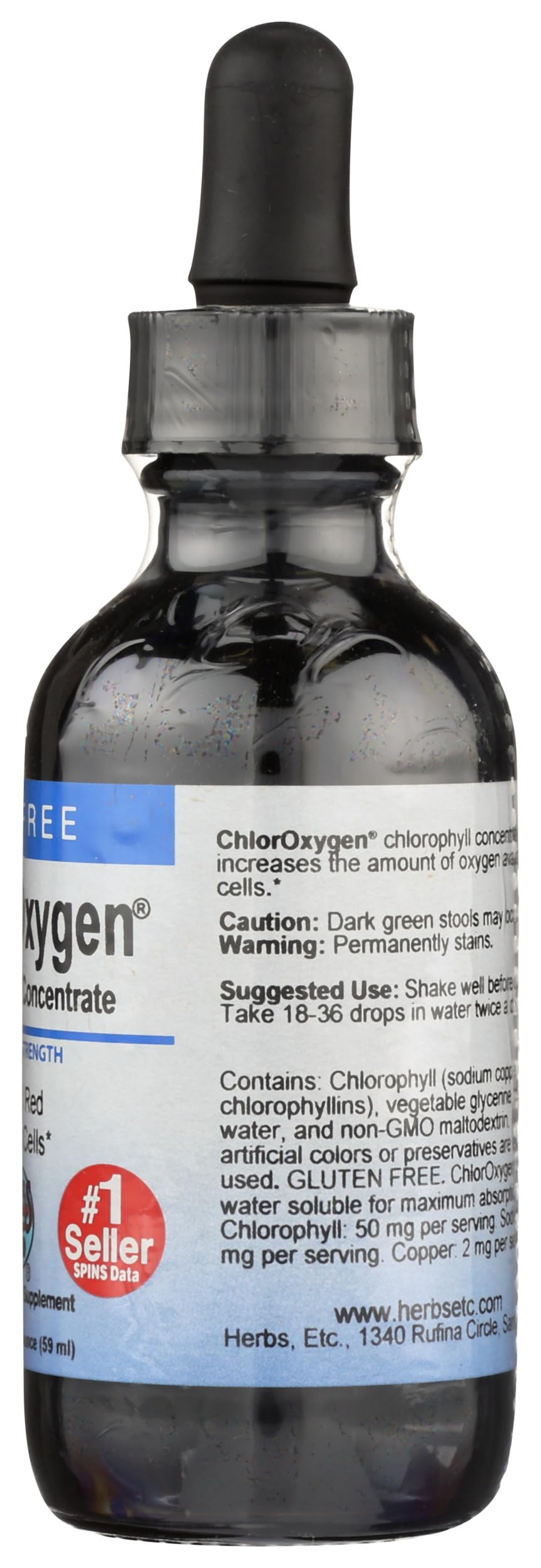 Ingredients panel of ChlorOxygen emphasizing natural chlorophyll from European fescue