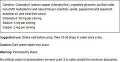 Minty ChlorOxygen liquid beside glass suggests refreshing vitality.