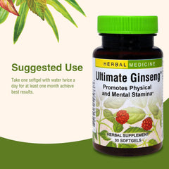 Herbs Etc Ginseng Softgels positioned for daily energy use.