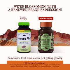 Herbs Etc. Immune Alert bottle back label listing key herbs for immune support