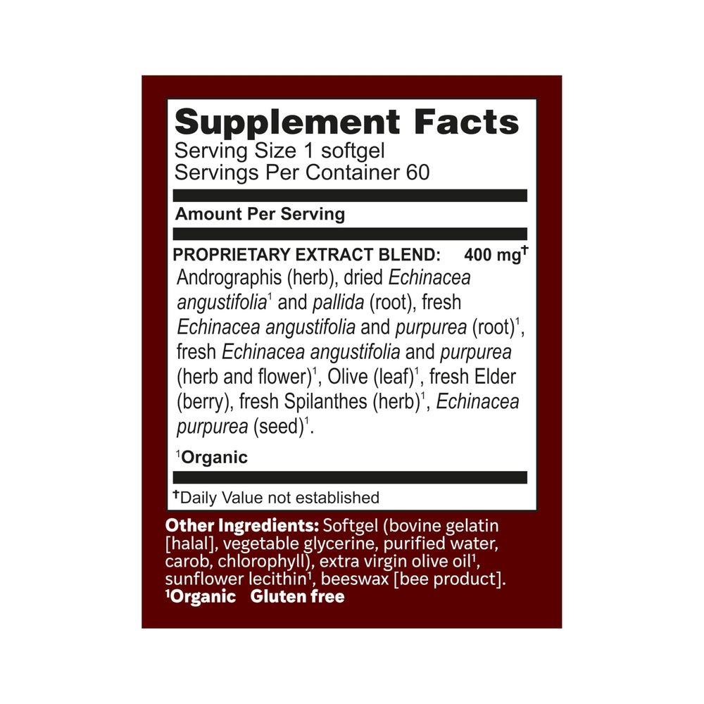 Herbs Etc. Immune Alert label detail showing elderberry and botanicals