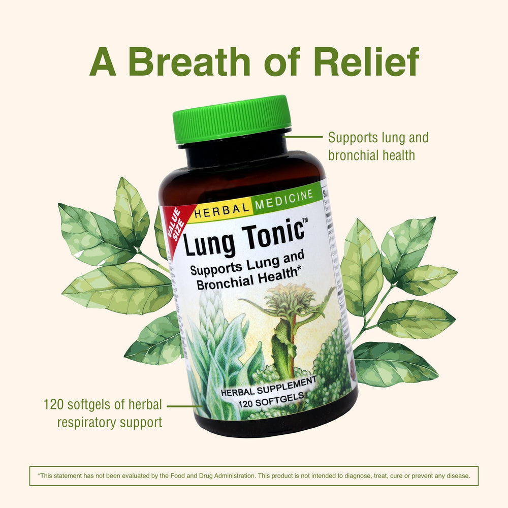 Herbs Etc Lung Tonic softgels close-up with dosage cue