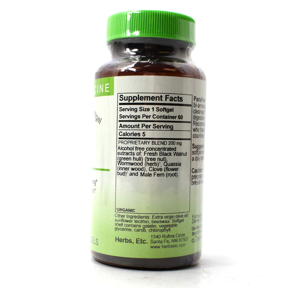 ParaFree softgels by Herbs Etc. support gut health with herbal blend.