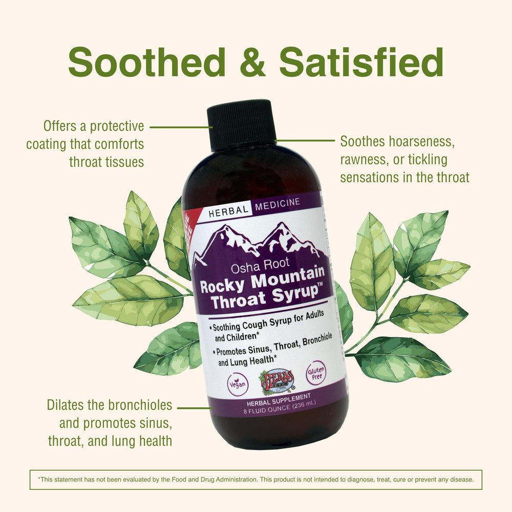 Herbs Etc. Rocky Mountain Throat Syrup dispensing cap demonstrates easy dosing.