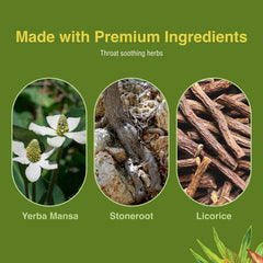 Ingredient panel with yerba mansa, stoneroot, licorice.