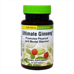 Herbs Etc Ultimate Ginseng Softgels bottle front for daily energy support.