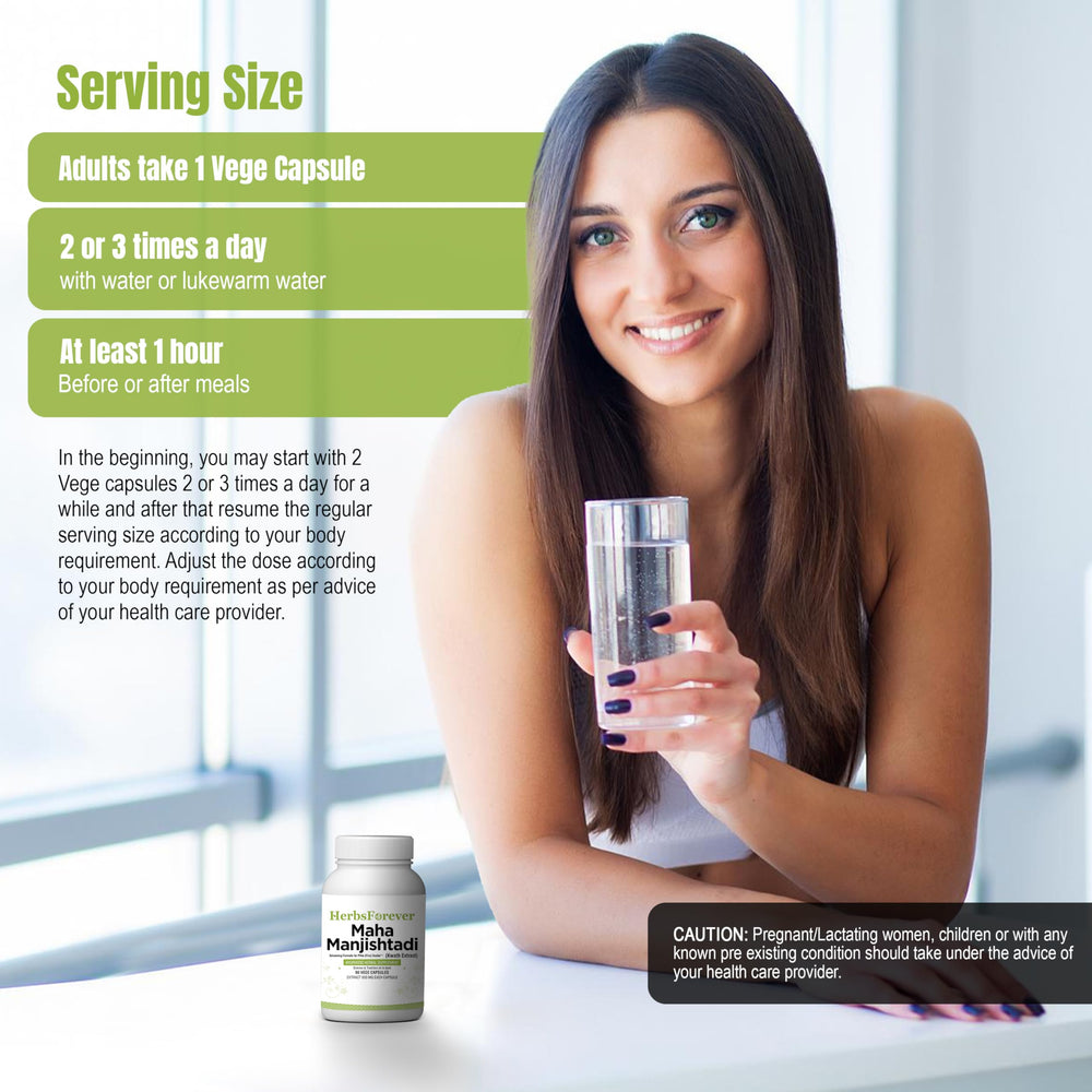 Herbsforever Manjishtadi Kwath capsules packaging back, detailing ingredients and vegetarian formula