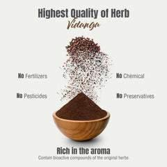 HerbsForever Vidanga label highlights vegan and non-GMO ingredients