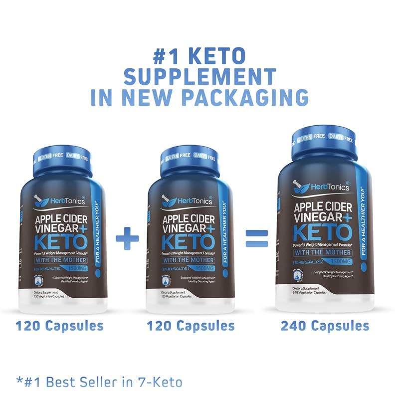 Herbtonics Apple Cider Vinegar + Keto BHB bottle with glass daily routine