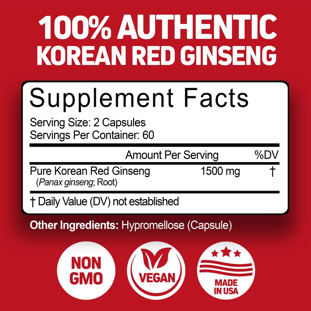 Herbtonics Korean Red Panax Ginseng root close-up emphasizes premium extract potency