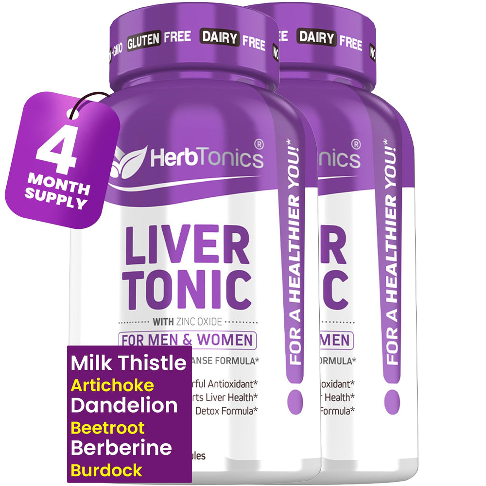 Herbtonics Liver Cleanse bottle with capsules, supporting daily detox.