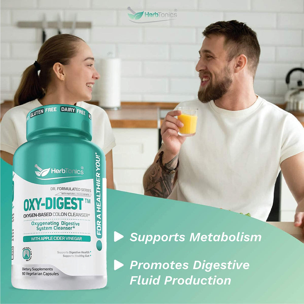 Herbtonics Oxygen-Based Colon Cleanse capsules closeup communicates clear dosing and product integrity.