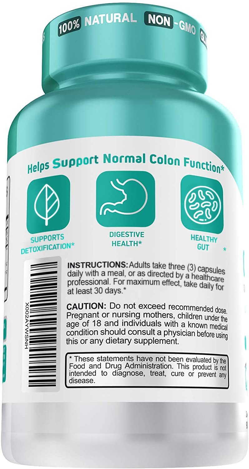 Herbtonics Oxygen-Based Colon Cleanse capsules closeup emphasizes convenient gluten-free detox support.