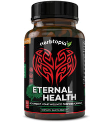 Herbtopia Eternal Health bottle and capsules for heart health support