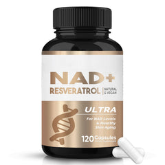 HerbX NADH Resveratrol bottle shows advanced vitality formula for daily energy.