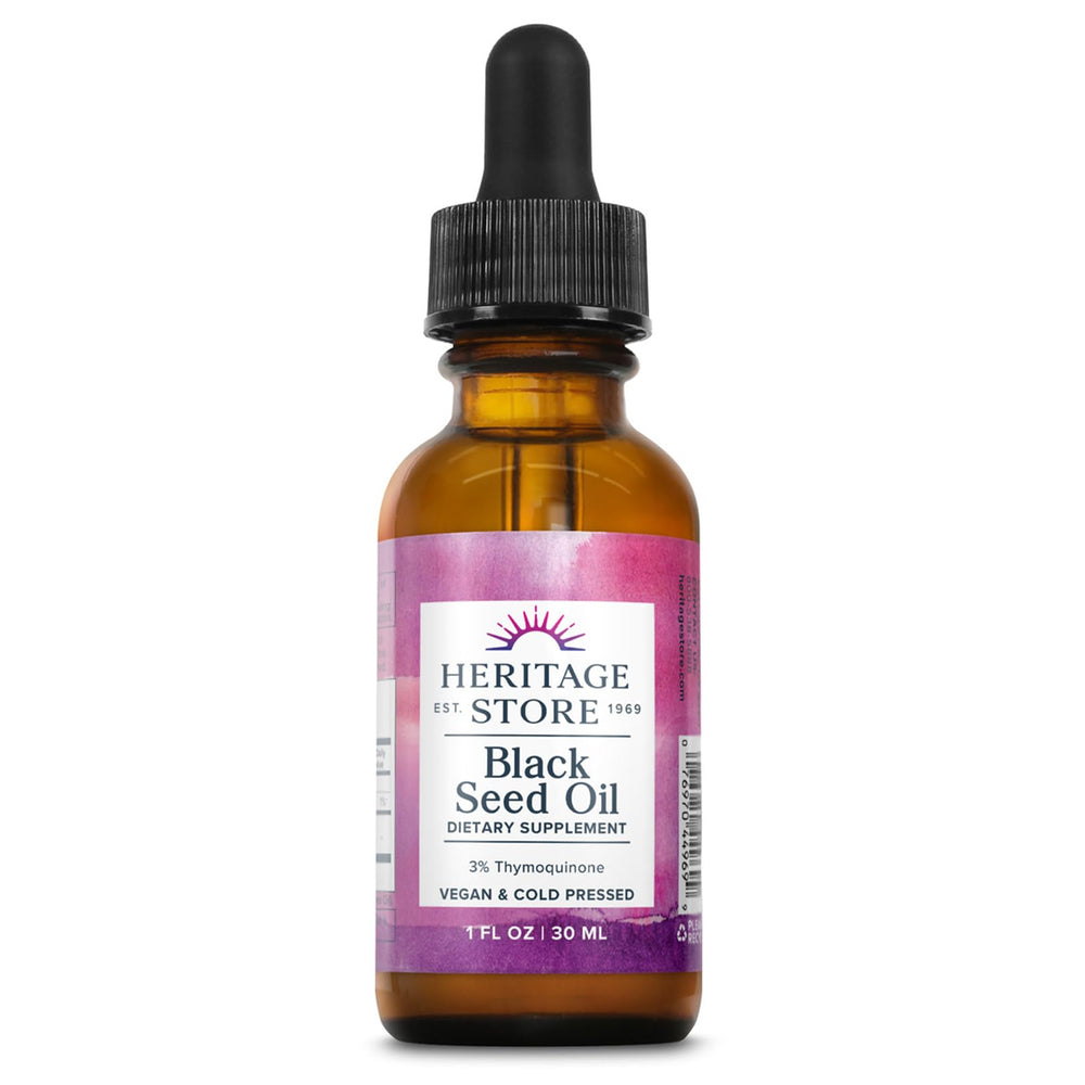 HERITAGE STORE Black Seed Oil bottle with cold-pressed Nigella sativa for daily use