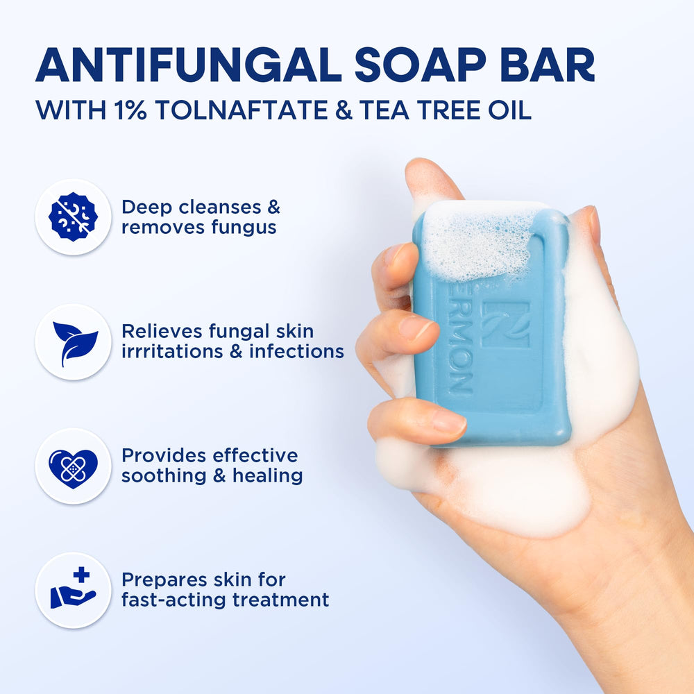 Hermon antifungal soap bar tea tree features daily cleansing with tea tree oil.