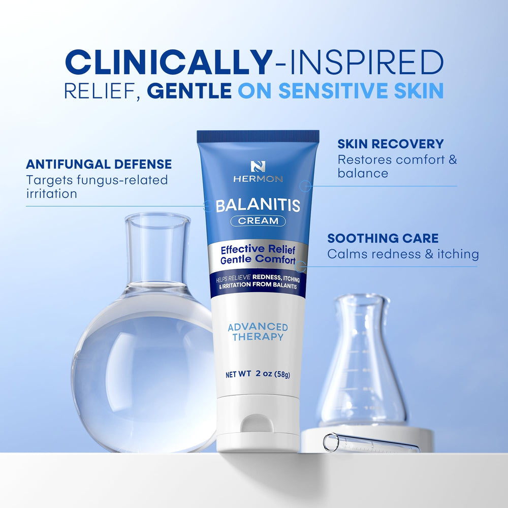 Hermon Balanitis kit dual-step routine image showing cleanse and moisturize.